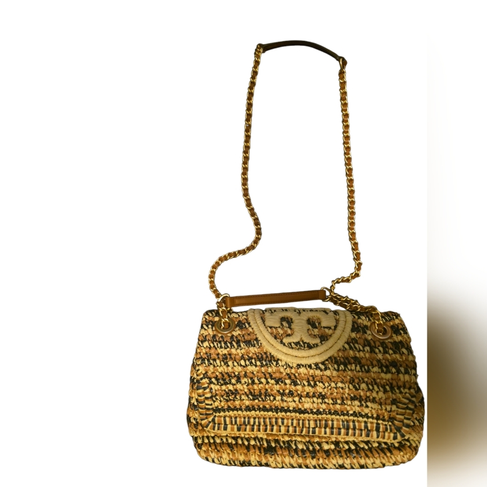 Tory Burch Tan and Black Crossbody Bag with Chain Strap